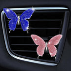 Dotesy 2 Pack Bling Bling Butterfly Air Vent Clips Crystal Butterfly Car Air Fresheners Vent Clips Diamond Cute Car Interior Decor for Women (Blue)
