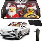 CHILL·TEK Funny Animal Car Windshield Sun Shade Umbrella, Christmas Duck Car Sun Shade Umbrella, Block UV Rays Heat Foldable Windshield Umbrella Sun Visor Protector - Keep Vehicle Cool for Cars SUV