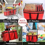 CIVJET Insulated Food Delivery Bag with Hard Bottom, XXX-Large Insulated Reusable Grocery Cooler/Hot Bags, Tote Bag for Shopping/Travel, Red, 1-Pack