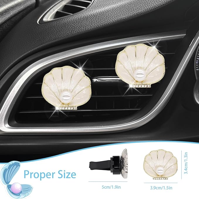 Beach Decor,2pcs Seashell Air Vent Clips Car Air Freshener,Beige Scallop Ocean Car Interior Decor Diffuser for Women Mom