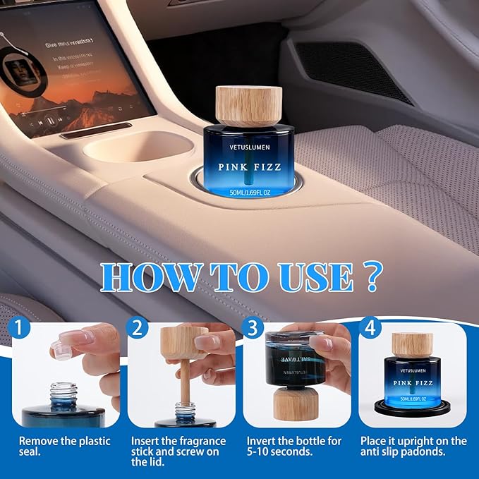 6 Pack Car Air Freshener, 50ml (1.7fl oz) / Each Large Capacity Air Freshener Diffuser Set, Natural Essential Oil Fragrance Aromatherapy, Long-Lasting Scent for Car Cup Holder Accessories