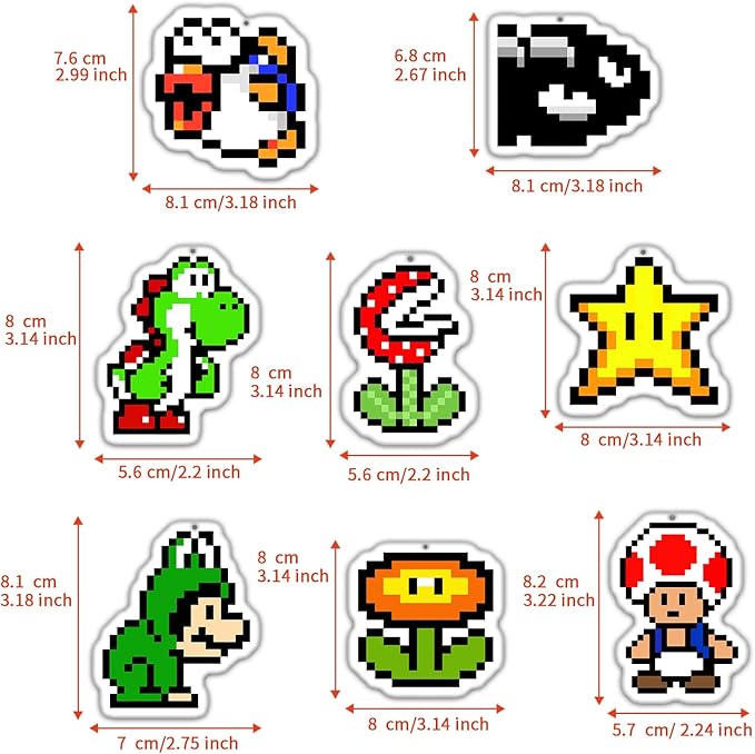 Pounchi Pixel Cartoon Car Air Freshener Cards (8 Pack Refreshing Ice Scent) Video Game Accessories for Car Interior Hanging Gift Rearview Pendant Supplies