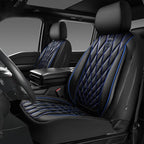 CAR PASS Piping Luxury PU Leather Two Front Car Seat Covers,Waterproof Anti- Slip Seat Covers Compatible with Front Seat Armrests,Universal Fit for Suvs,Vans,Trucks,Airbag Compatible(Black and Blue)
