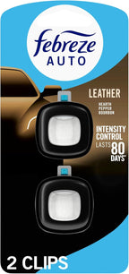 Febreze AUTO Air Freshener, Odor-Fighting Automotive Vent Clip, Scented Car Accessories, Long Lasting for Strong Odors, Leather, 2 Count