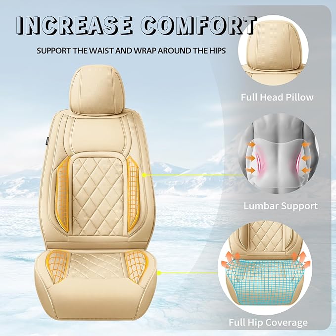 Fit HRV Car Seat Covers Compatible with Honda HRV 2016-2025 2026, Premium Leather Breathable, Wear Resistant, Airbag Compatible, All-Weather Protection & Full Coverage, 2 Front Seat Beige