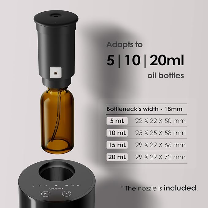 Airversa Waterless Essential Oil Diffuser Starter Kit with 30mL Hotel Fragrance Oil Inspired by Ritz-C., Battery Operated Car Diffuser, Portable Aroma Nebulizer for Home Car Office, AN6Kit-2, Black