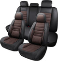 Car Seat Covers Full Set, Brown Car Seat Cover Lumbar Support, Car Seat Protector Waterproof, Nappa Leather Car Seat Cushion, Front Seats and Back Fit for Most Cars