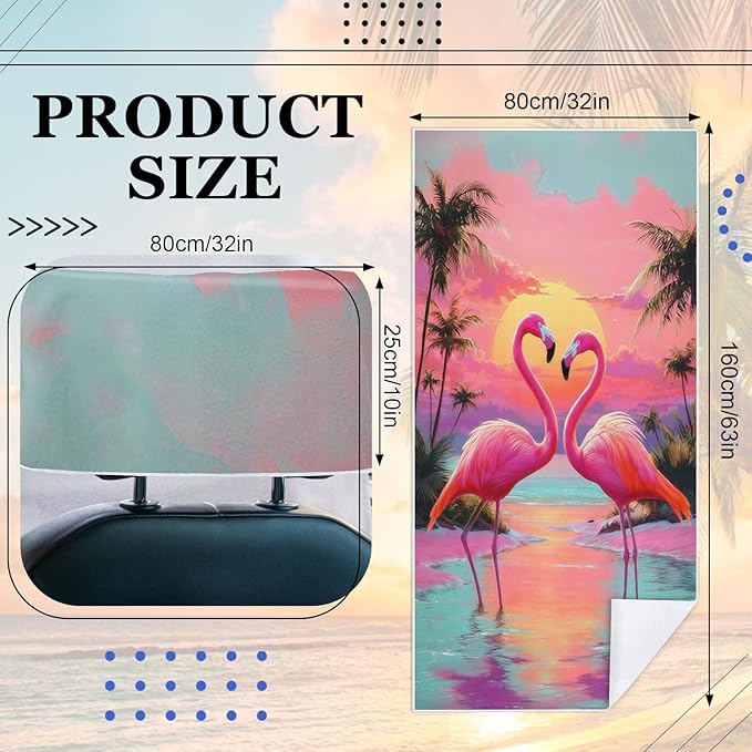 1 Pack Car Towel Seat Covers with Storage Bag, Multifunctional Towel for Gym Outdoor Sport, Picnic, Beach, Pet Dog Travel,Non-Slip Washable Car Seat Protector (Flamingo)