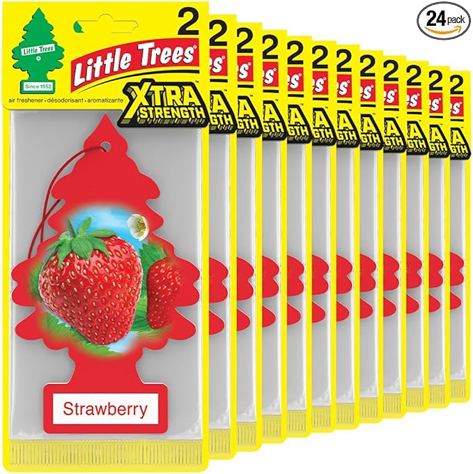 LITTLE TREES Car Air Freshener | Xtra Strength Provides Long-Lasting Scent for Auto or Home | Extra Boost of Fragrance | Strawberry, 24 Air Fresheners