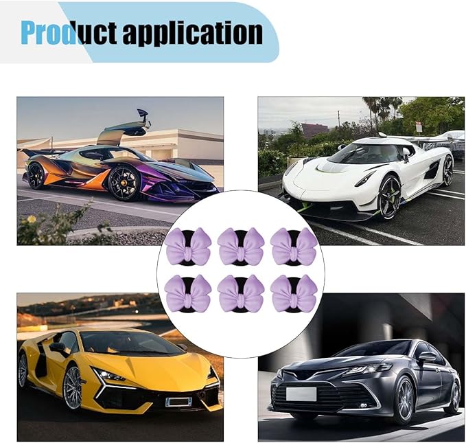 6PCS Bow Car Air Freshener Clips, Cute Air Conditioning Vent Clip, Aesthetic Car Interior Decoration Accessories, Automotive Dashboard Air Vent Trim Clip for Women Girl (Purple)