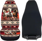 Aztec Ethnic Striped Horse Jigsaw Puzzle Print Car Seat Cover Front Seats Only Full Set of 2, Universal Bucket High Back Car Front Seat Covers