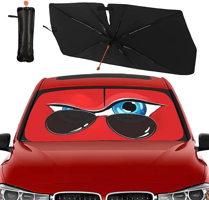 Socira Funny Eye Car Windshield Sunshade Umbrella Foldable Umbrella Sun Shade Windshield Cover Sunshade Car Accessories Blocks Uv Rays Keeps Cool (57" X 30")