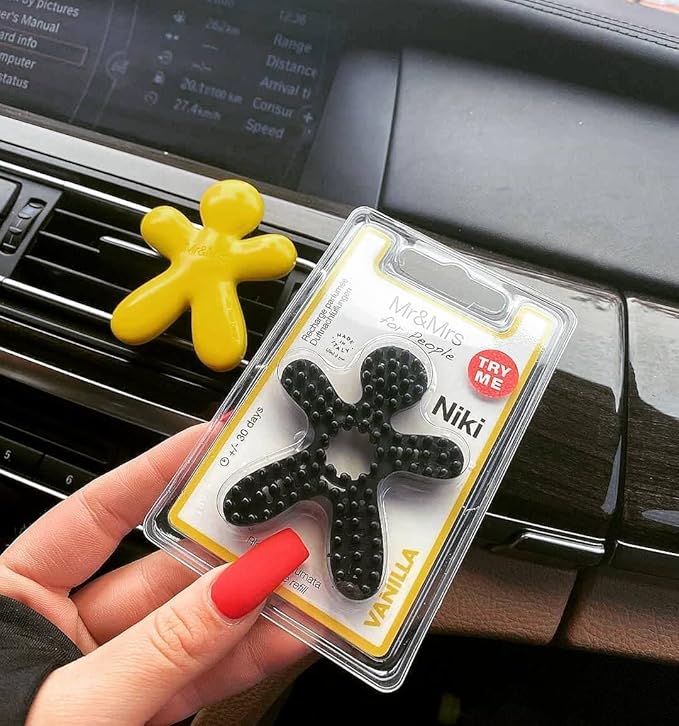 Mr & Mrs For People Car Air Freshener With Refill Niki Blister Vanilla Yellow