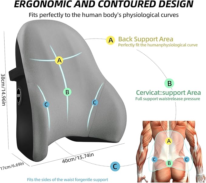 LIQUN Memory Foam Seat Waist Pillow, for Office Chair, Car, Game Chair Lower Back Pain Relief and Improve Posture Lumbar Support Pillow, (Black)