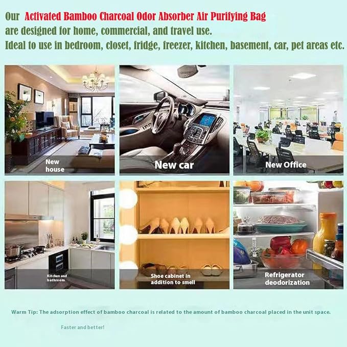 30Pack Natural Activated Charcoal Odor Absorber Air Purifying Bag for Home or Car Odor Eliminator; 10g/Pack Pet Areas or Car Air Freshener for Home,Car,Closet,Shoe,Basement,Pet