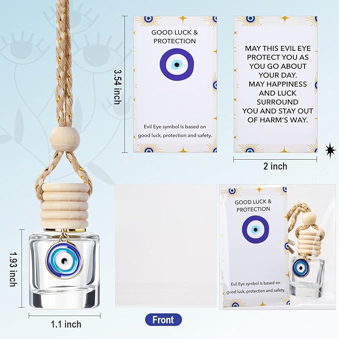 Qinyoung 30 Pack Employee Appreciation Gift Hanging Car Air Freshener Diffuser Bottles Empty Bulk Essential Oil Perfume Car Diffuser Pendant Bottle with Evil Eye Charms Gift for Valentines Galentines