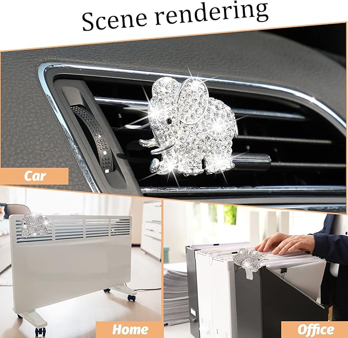 Frienda Bling Car Accessories Rhinestone Elephant Freshener Car Decor for Women Bling Diamond Vent Clip Air Rhinestone Outlet Vent Interior Decoration(Silver)
