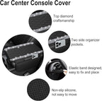 NBTEPEM Bling Car Center Console Cover, Leather Car Arm Rest Cover Cushion with 2 Storage Bags, Universal Auto Armrest Protector Storage Box, Bling Accessories Interior for Most Vehicles (Silver)