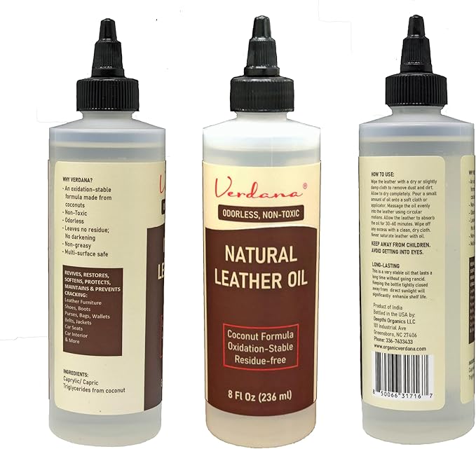 Verdana Leather Conditioner Oil – 8 Fl Oz – Plant-Based, Non-Toxic Leather Conditioner for Couches, Car Seats, Boots, Shoes, Jackets & Purses – Natural, Odorless Conditioning Oil