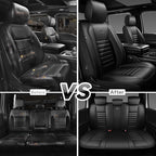 CAR PASS Nappa Leather Car Seat Covers Full Set, Luxury Seat Protector for Cars, Waterproof Anti-Slip Car Seat Cushion Armrest Compatible Airbag Universal for Sedan SUV Pick-up Truck Automotive, Black