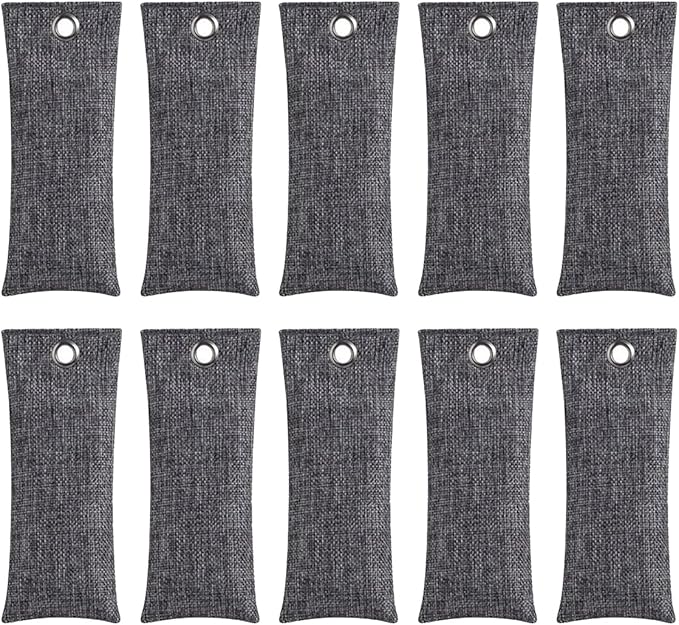 10PCS Activated Bamboo Charcoal Air Purifying Bag, Air Freshener Bag Moisture Absorber for Refrigerator Home Car, Gray