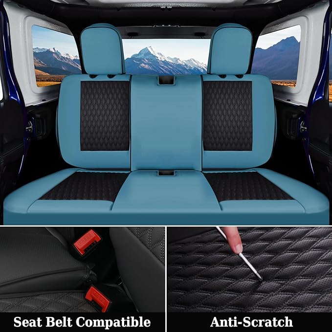 Coverado JK Seat Covers 4 Door for Jeep Wrangler, Waterproof Leather Car Seat Cover for Jeep Wrangler Vehicle Truck Accessories Custom Fit for 2013-2017 Jeep Wrangler Seat Covers Full Coverage(Blue)