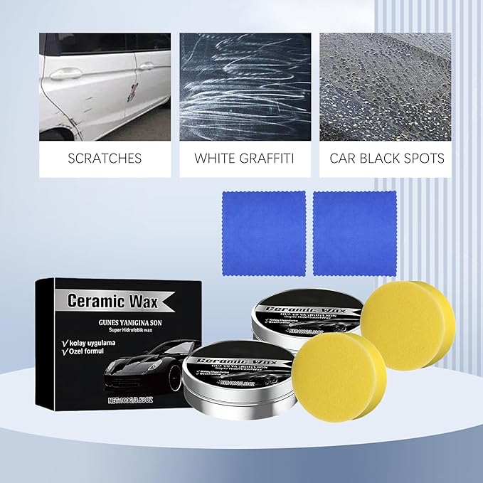 Ceramic Wax Cream, Strong Protection Car Coating Polishing Wax, Auto Car Scratch Repair Remover Paste, Paint Care Lasting Protection Waxes with Sponge(2Pcs)