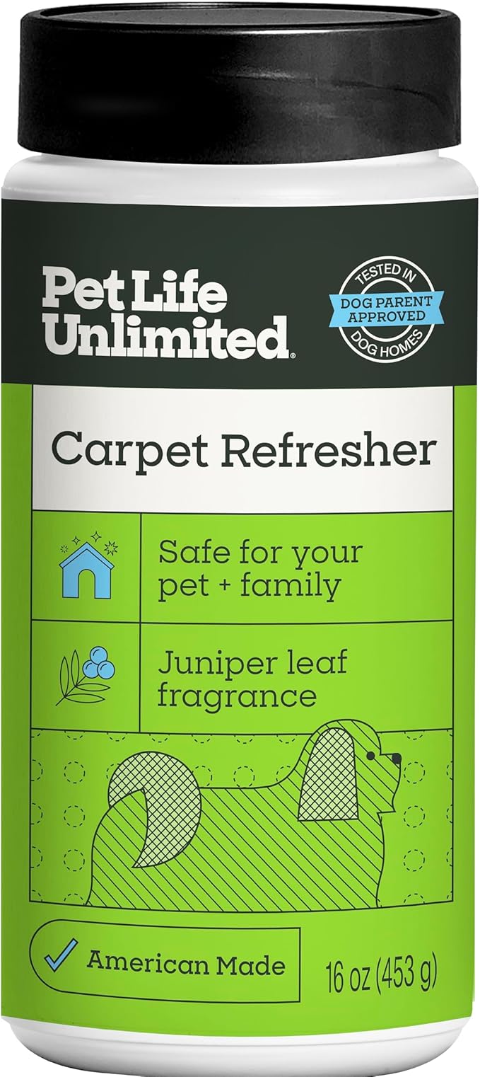 Pet Life Unlimited Carpet Deodorizer Powder, 16 oz, Strong Pet Odor Eliminator & Carpet Freshener, Plant-Based Juniper Leaf Scent, Pet Safe (Pack of 1)