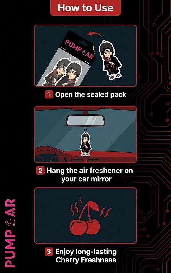 PumpCar 2 pieces double-sided Itachi hanging cartoon cherry-scented funny car air freshener Cool hanging for rearview mirror Car Interior Accessories Gifts