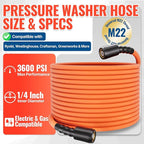 YAMATIC Pressure Washer Hose 25 FT, 1/4 Inch 3600 PSI Power Washer Hose M22, Flexible High Pressure Kink Resistant, Copper Connectors – Replacement Pressure Washing Hose for Car and Outdoor Cleaning