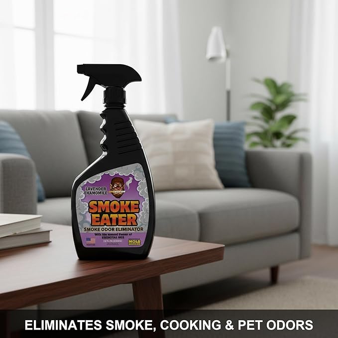 Smoke Eater Odor Eliminator Spray, Lavender, 22 oz — Breaks Down Smoke Odor at the Molecular Level — Works on Fabric, Cars, Furniture — Made in USA