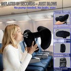 H-Shaped Travel Pillow with Snap-On Hood – Ergonomic Neck Support with Plush Velvet Cover, Instant Inflation & Compact Bag – for Airplane, Car, Office & Long Trips (Black)