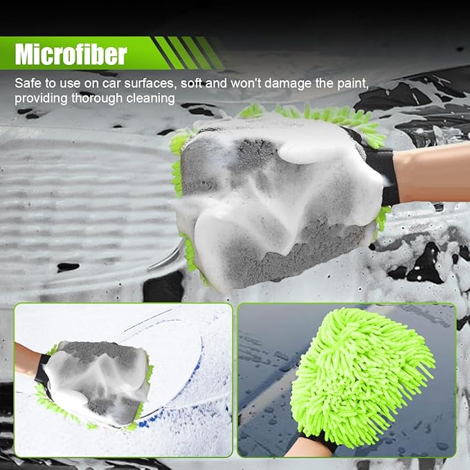 Collapsible Bucket with 3-in-1 Car Wash Mitt, Multiuse 10L Portable Plastic Bucket with Handle, Coral Velvet & Chenille Wash Mitt, Car Cleaning Kit for Vehicle, Household