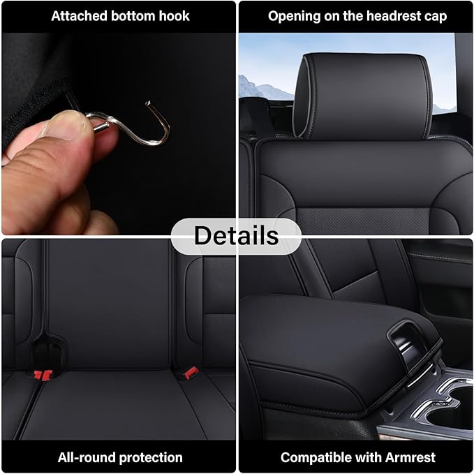 Coverado Full Set Seat Covers Faux Leather(Black) Easy Install,Waterproof, Custom Fit Chevy Silverado/GMC Sierra (2007-2013/2019-2025 1500; 2020-2025 2500HD/3500HD) Crew/Double/Extended Cab