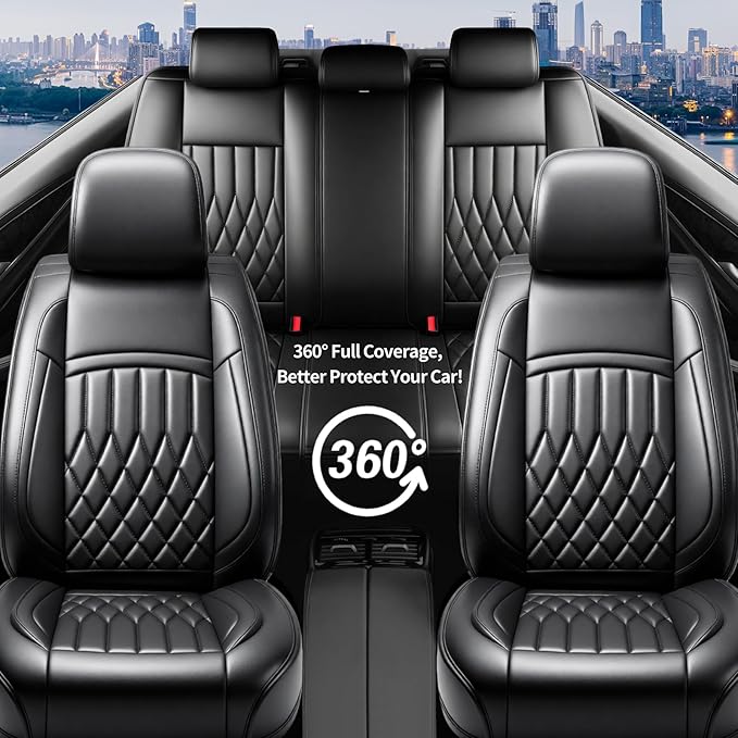 Fit for Equus Seat Covers Compatible with Hyundai Equus 2011-2016 - Waterproof Breathable Leather Automotive Seat Cushions Protector,Airbag Compatible,Full Set 5 Seats(Black)