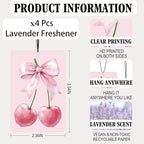 Coquette Preppy Pink Lavender Car Air Freshener 4 Pcs, Girly Bow Poker Cherry Butterfly Air Freshener Hanging Decor for Cars Closet Drawer Books, Cute Areadeodorizer Gifts for Women Girls