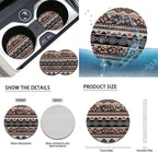 FKELYI Brown Aztec Car Interior Accessory Set - Seat & Headrest Covers, Gear Shift & Handbrake Knobs, Steering Wheel Cover, Cup Coasters