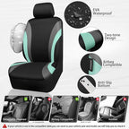 CAR PASS EVA Waterproof Car Seat Covers Full Set, Mint Seat Covers for Cars,Airbag Compatible,Universal Fit Sedans,Vans,SUVs,Trucks (Black and Mint)