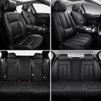 Black Car Seat Cover with Lumbar Support, Car Seat Protector Waterproof, Nappa Leather Car Seat Cushion, Car Seat Covers Front Seats and Back Fit for Most Cars