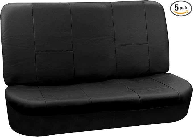 FH-PU002-1010 Classic Exquisite Leather Bench Seat Covers, Split Bench, Solid Black color