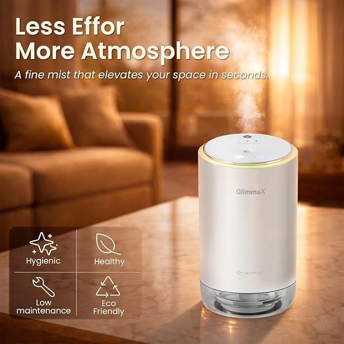 Smart Car Air Fresheners, New Smell Experience by Ultrasonic Mist, Auto On/Off, Natural Fragrance, 3 Adjustable Rechargeable Aroma Diffuser with Built-in Battery, Long Lasting Premium Scent