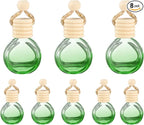 uxcell 8pcs Hanging Car Air Freshener Perfume Bottle, 10ml Pendant Empty Clear/Green Glass Essential Oil Aromatherapy Diffuser with Wooden Cap for Car Decor (Clear/Green, Round)