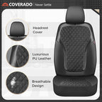 Coverado Seat Covers Full Set, Luxury Leather Car Seat Cover with Carbon Fiber Accents Design, Spill-Proof Durable Black Automotive Seat Covers, Front and Rear Seat Protectors Universal Fit Most Cars