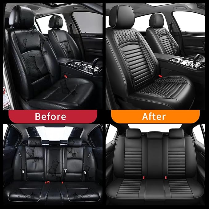 Fit Camry Car Seat Covers for Toyota Camry 2012-2024 2025 2026 - Upgraded Premium Waterproof & Breathable Leather, Airbag Compatible, All-Weather Seat Cushion Protector (Full Set, Black)