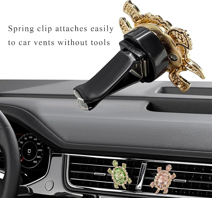 2PCS Bling Tortoise Car Air Vent Clips, Crystal Cute Turtle Air Fresheners Diffuser Vent Clip, Rhinestone Air Conditioning Outlet Clip Charm Car Interior Decor for Women Men