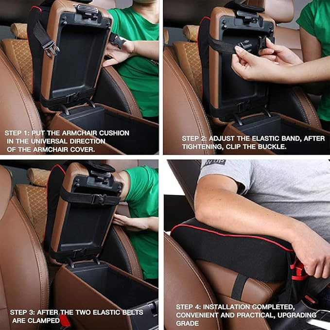 Auto Center Console Armrest Pillow Pad, Car Armrest Cushion Soft Memory Foam with Phone Holder Storage, Pockets Bag Seat Cushion Universal Fit for Most Car (Black)