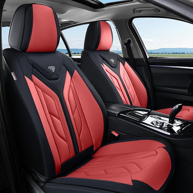 Coverado Car Seat Covers Full Set, Automotive Seat Covers Car Seat Protector Car Seat Cushion, Waterproof Leather Seat Covers for Cars, Universal Fit for Most Sedans SUV Pick-up Truck(Burgundy)