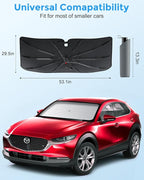DMJN Umbrella Windshield Sun Shade - Small, Car Sunshade for Front Windshield [Nano Ice-Crystal Coatings] UPF50+ Heat & UV Block, Protect Interior & Keep Cooler Universal for Car, SUV, Truck