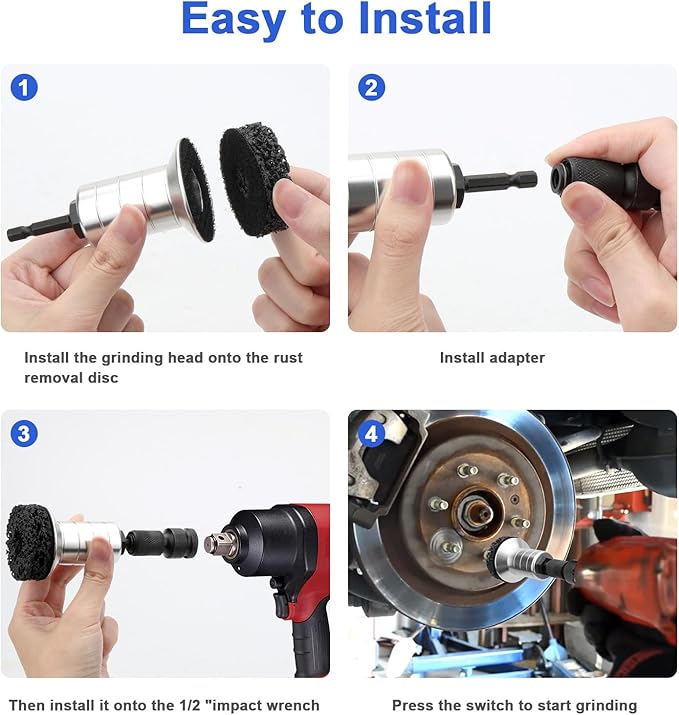 Linkstyle Wheel Hub Cleaning Kit, Aluminum Alloy Hub Cleaning Tool with 7 Abrasive Pads and 2 1/2" Adapters, Drill Attachment Compatible with Power Drill & 1/2" Impact Driven Wrench