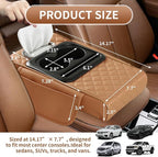 5-in-1 Car Armrest Cushion, Multifunctional PVC Leather Center Console Armrest Pillow Elbow, Universal Arm Box Pad Cover with Cup Holder, Phone Slot, Tissue Box Slot & 2 Storage Bags, Grey